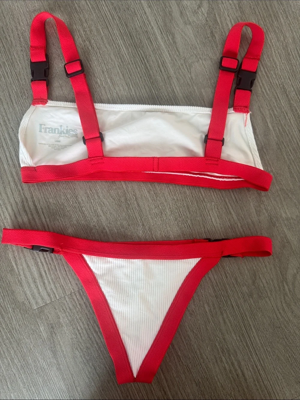 Frankie's Buckle Up Bikini White and Red Ribbed Two-Piece Bikini